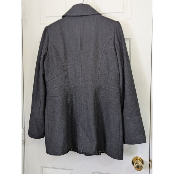 GUESS Wool Blend Pea Coat Womens Large Charcoal Black Full Zip Toggle Buttons - Picture 9 of 14